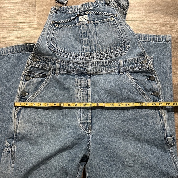 Calvin Klein Blue distressed Denim bib Overalls carpenter jeans size large - Picture 7 of 11